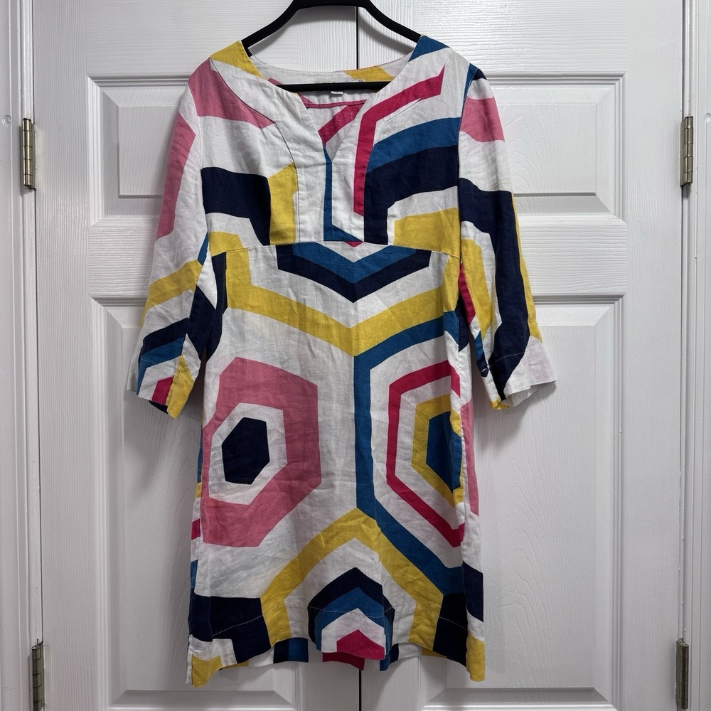 Boden Esme Linen Mini Dress Women Size US 4R Multicolor Geometric Vacation